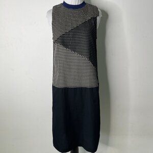 Carven Women's Black White Checkered Geometric Midi Sleeveless Dress Size 6